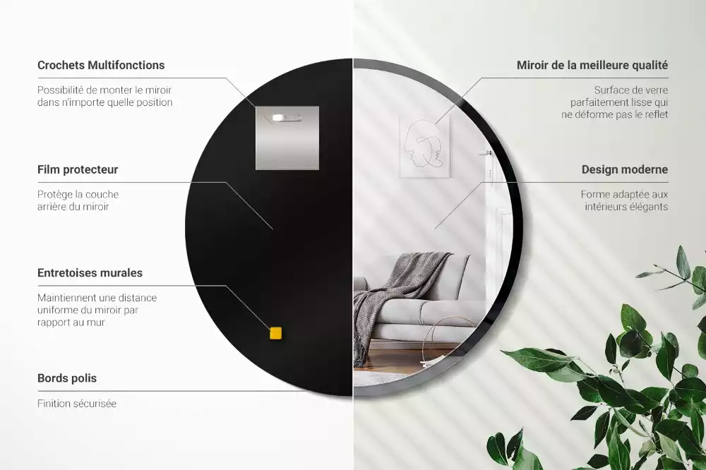 Specchio rotondo da parete con cornice nera