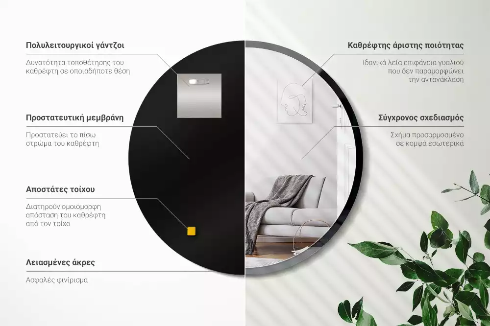 Specchio rotondo da parete con cornice nera