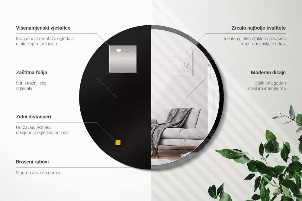 Specchio rotondo da parete con cornice nera