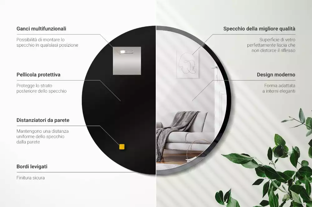 Specchio rotondo da parete con cornice nera