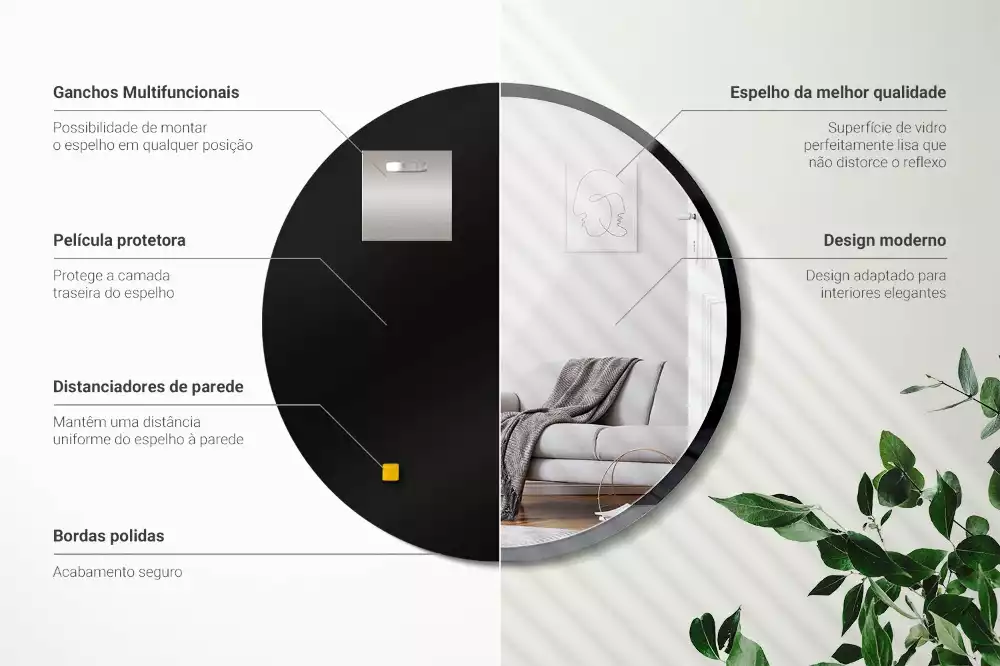 Specchio rotondo da parete con cornice nera