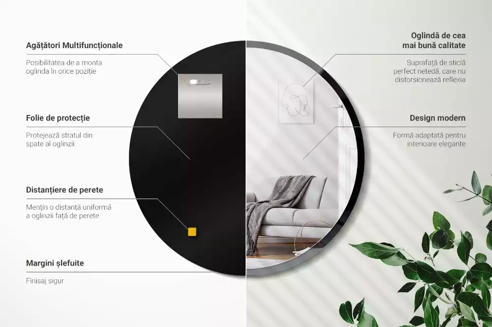 Specchio rotondo da parete con cornice nera