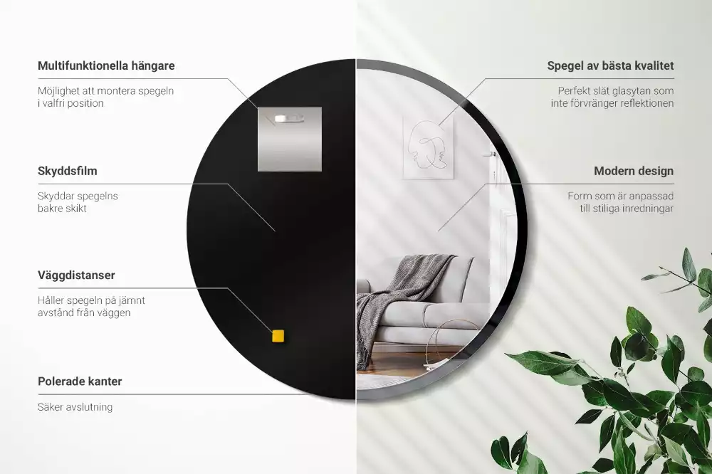 Specchio rotondo da parete con cornice nera
