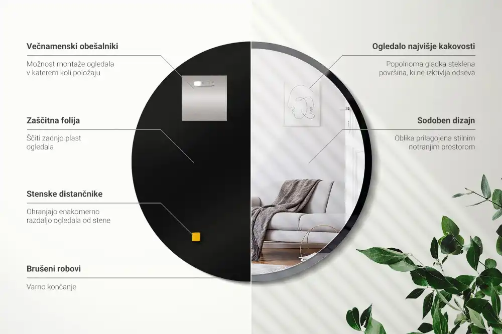 Specchio rotondo da parete con cornice nera