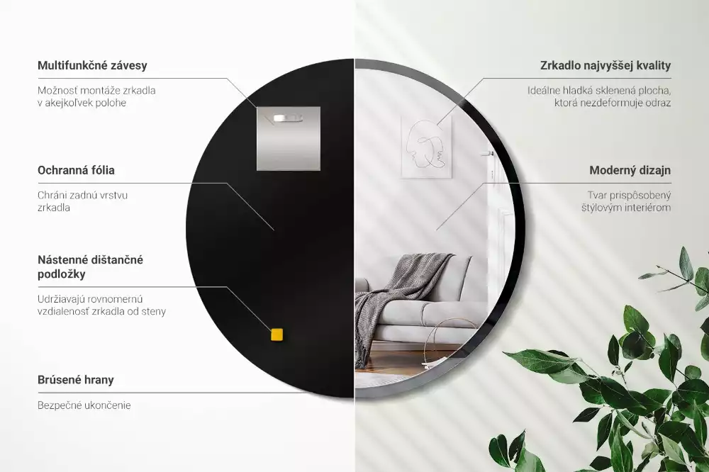 Specchio rotondo da parete con cornice nera