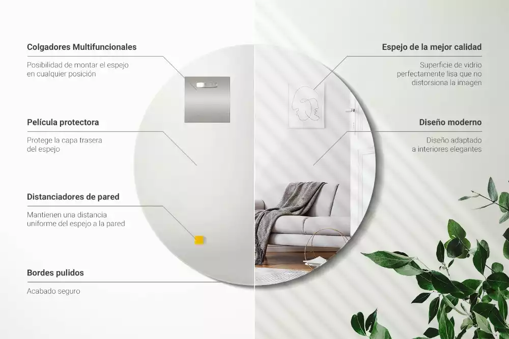 Specchio rotondo da parete senza cornice