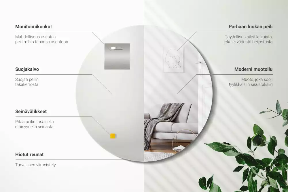 Specchio rotondo da parete senza cornice