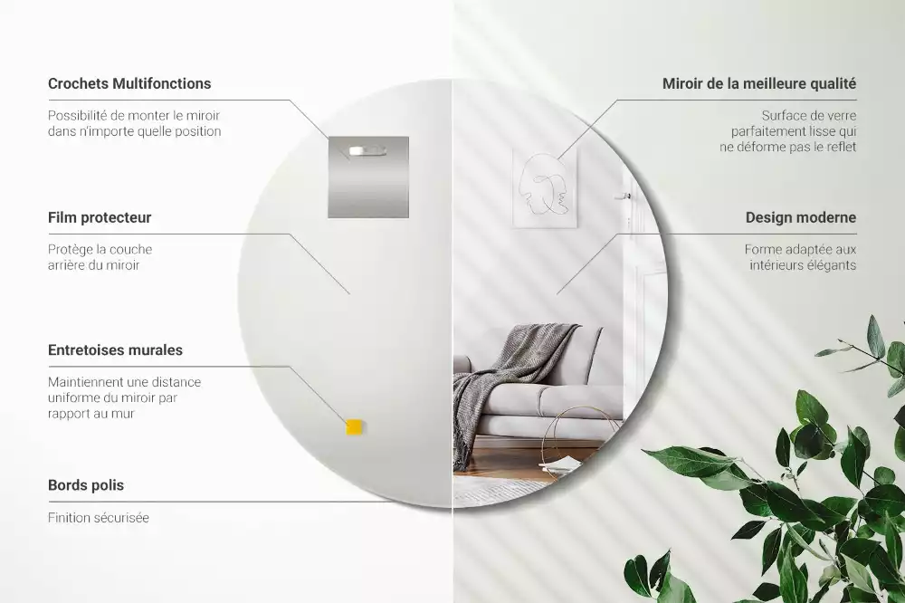 Specchio rotondo da parete senza cornice