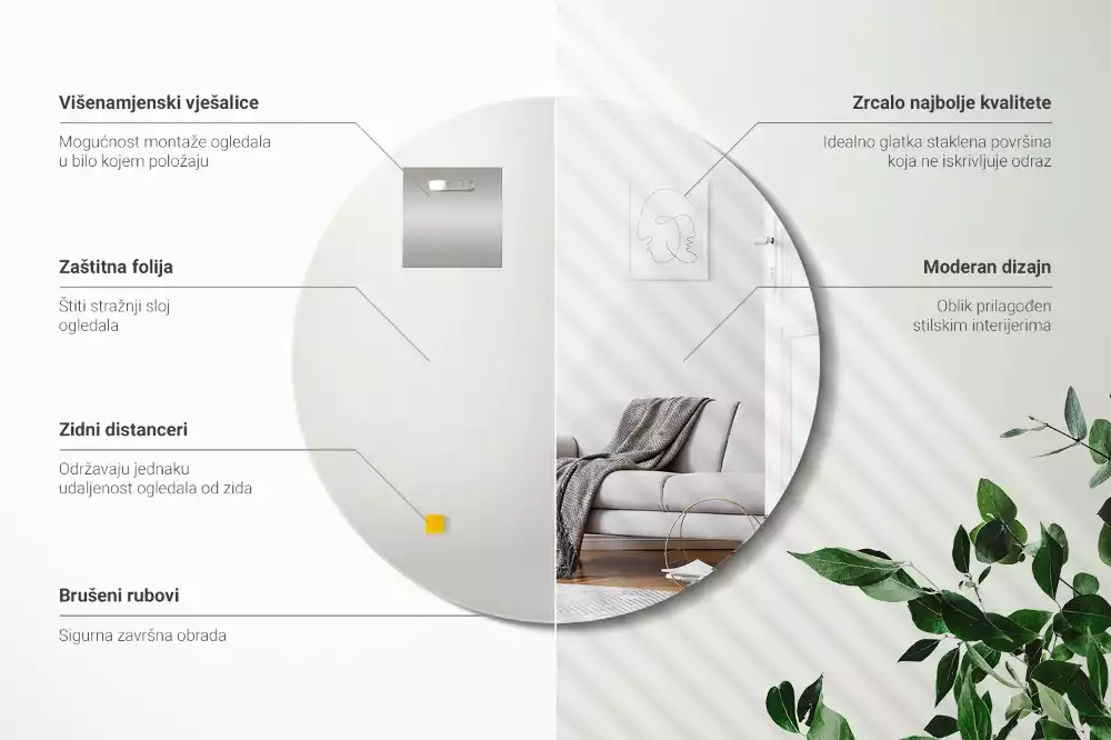 Specchio rotondo da parete senza cornice