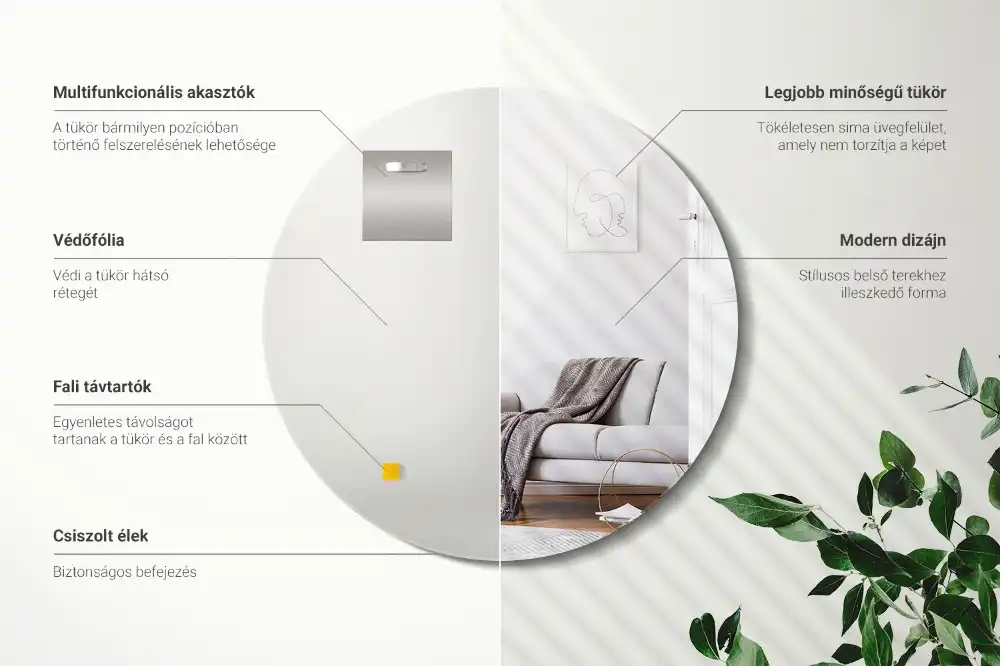 Specchio rotondo da parete senza cornice