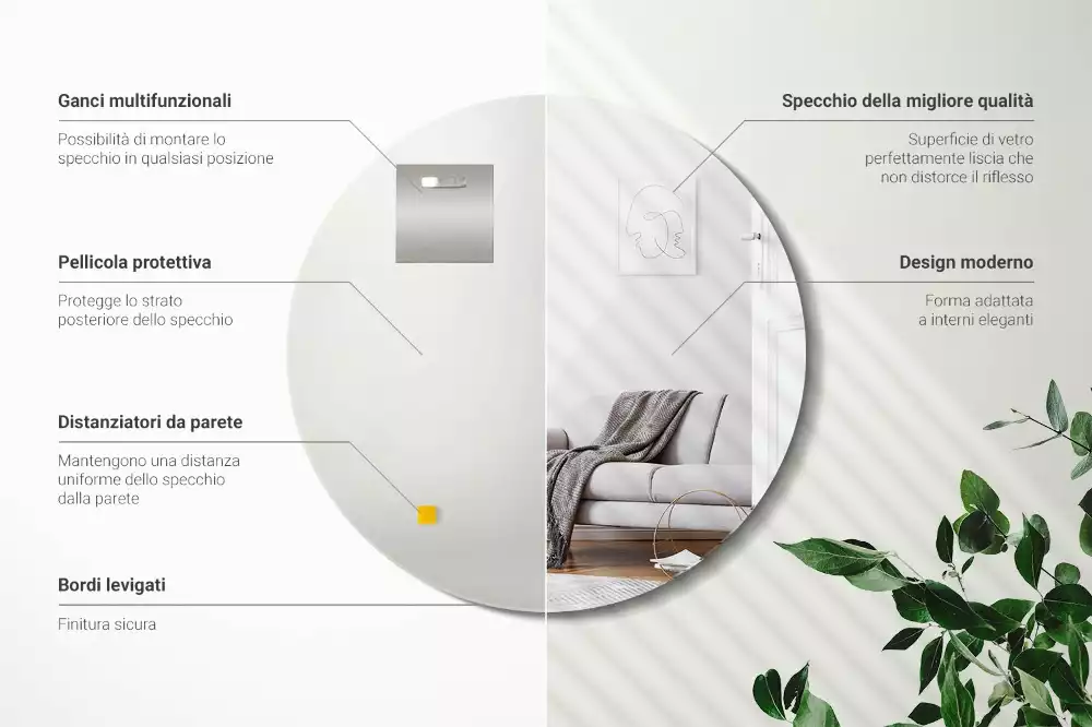 Specchio rotondo da parete senza cornice