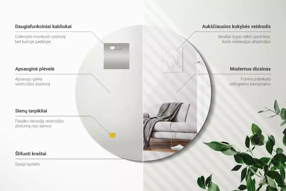 Specchio rotondo da parete senza cornice