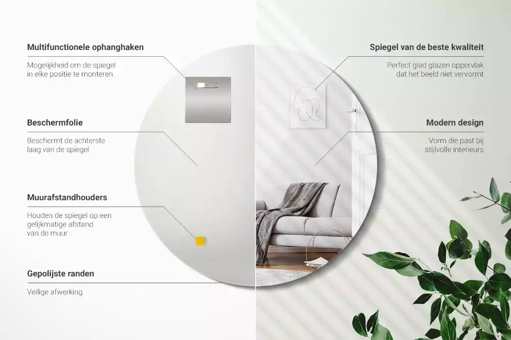 Specchio rotondo da parete senza cornice