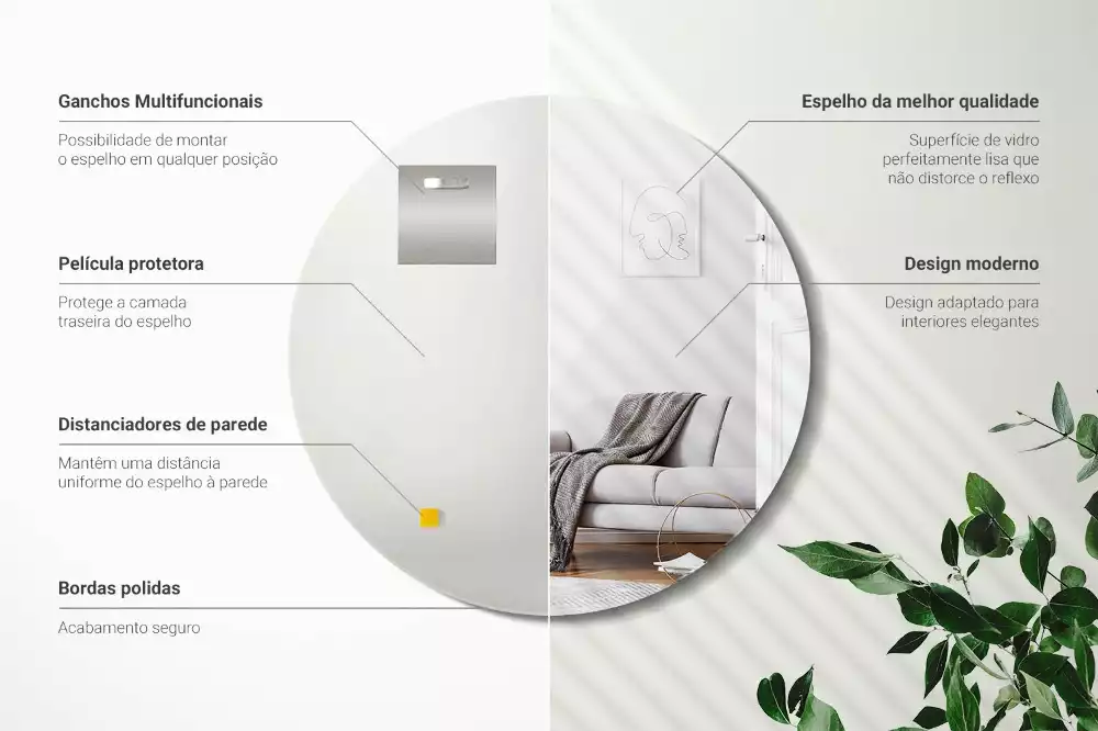 Specchio rotondo da parete senza cornice