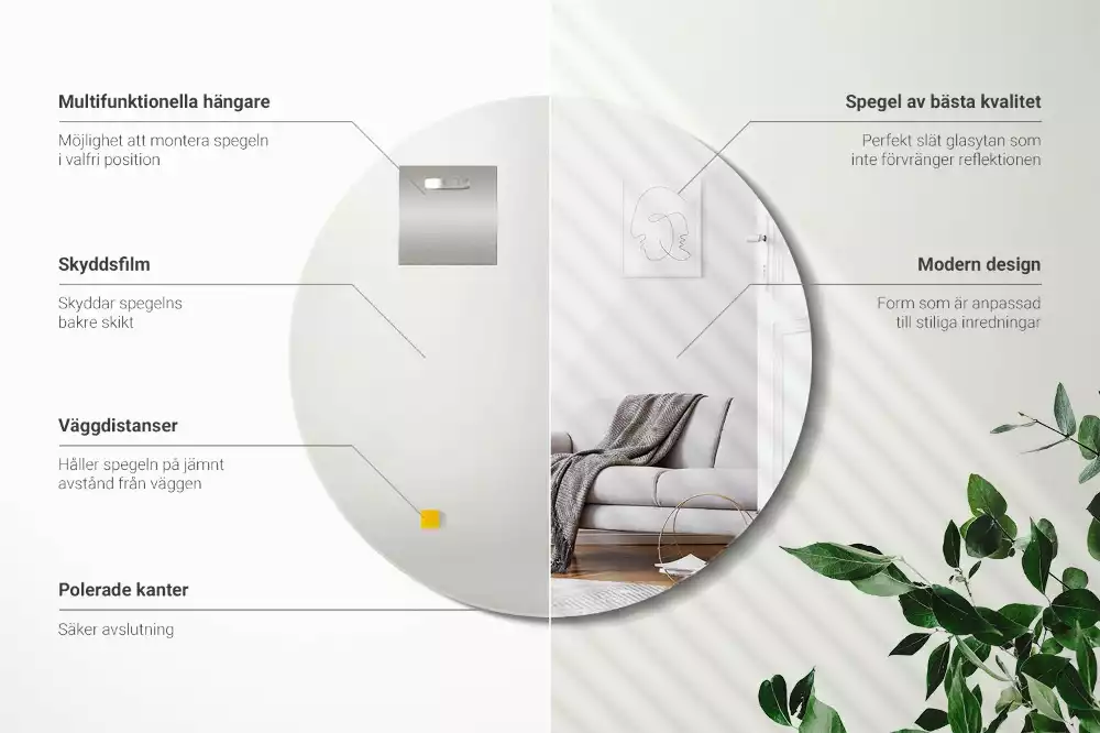 Specchio rotondo da parete senza cornice