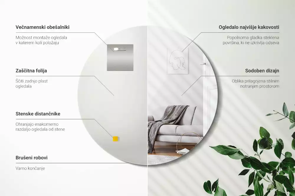 Specchio rotondo da parete senza cornice