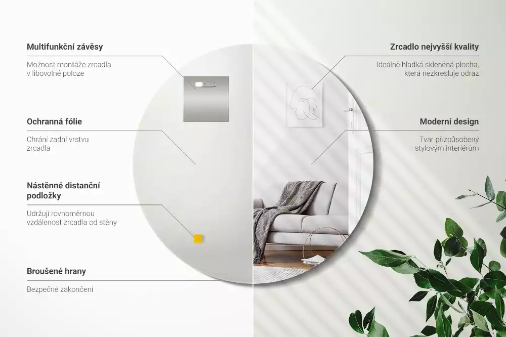 Specchio rotondo da parete senza cornice