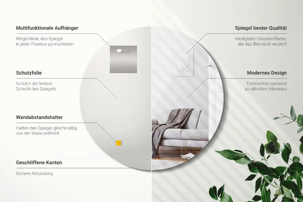 Specchio rotondo da parete senza cornice