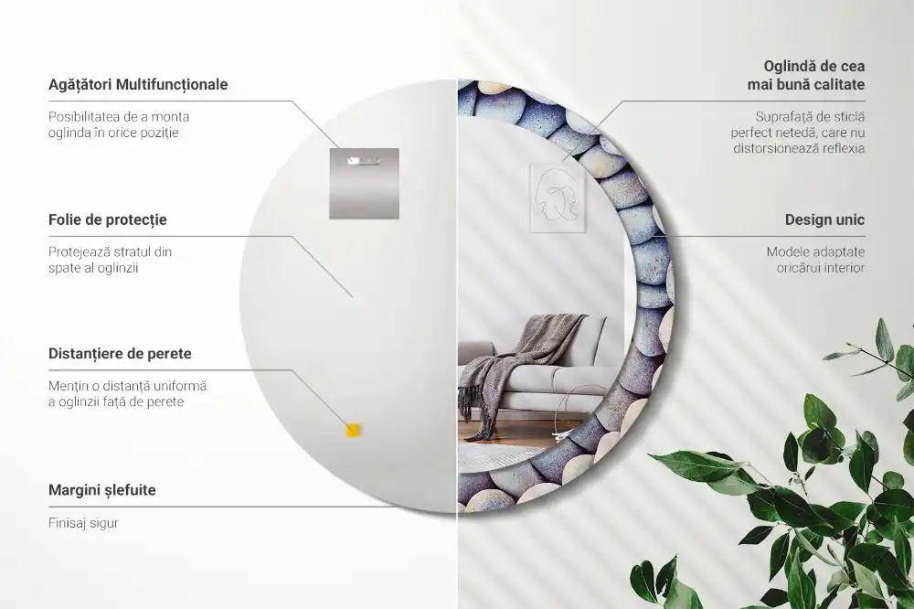 Specchio circolare decoro Cerchio di pietre marine