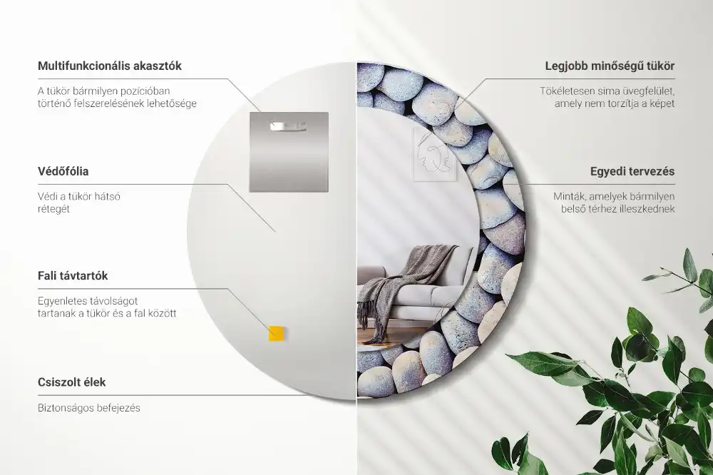 Specchio circolare decoro Cerchio di pietre marine