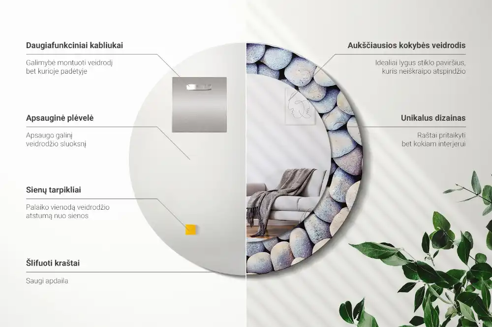 Specchio circolare decoro Cerchio di pietre marine