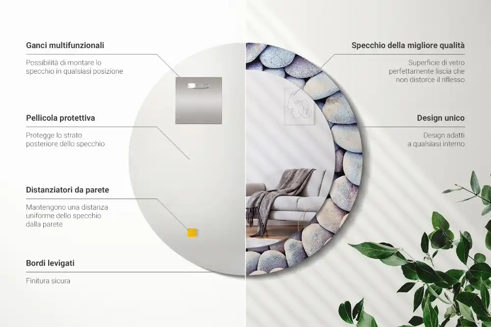 Specchio circolare decoro Cerchio di pietre marine