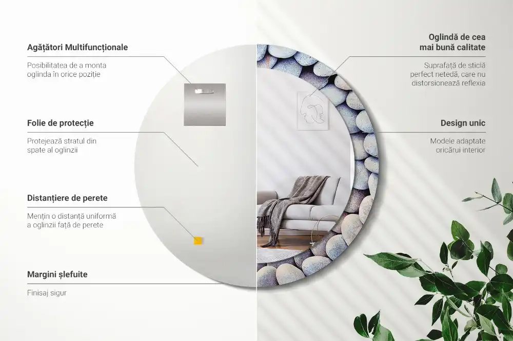 Specchio circolare decoro Cerchio di pietre marine