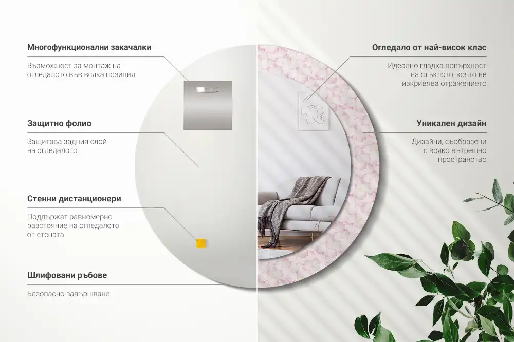 Specchio circolare stampato Petali di fiori