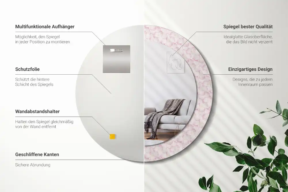 Specchio circolare stampato Petali di fiori