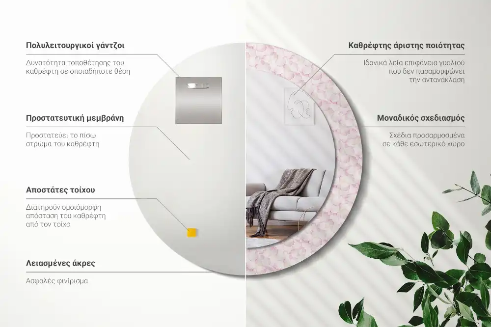 Specchio circolare stampato Petali di fiori