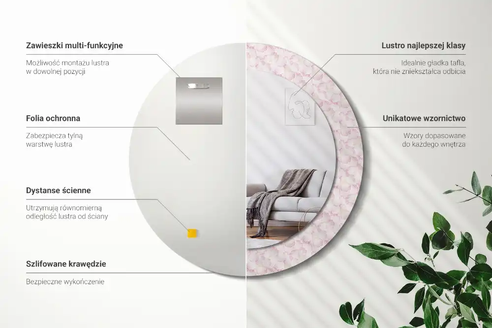 Specchio circolare stampato Petali di fiori