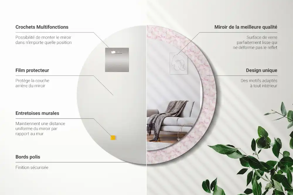 Specchio circolare stampato Petali di fiori