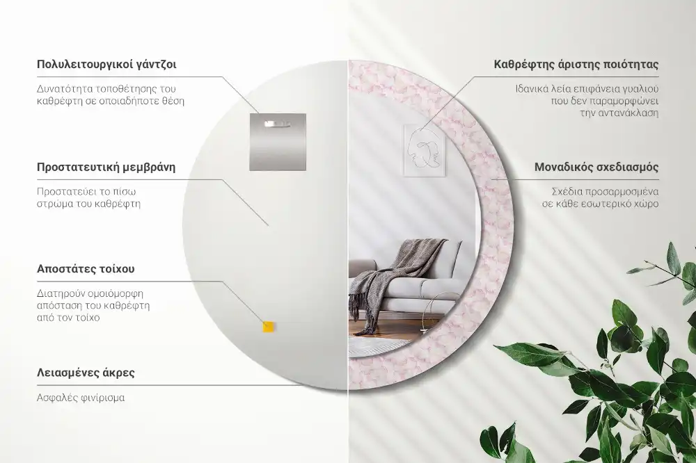 Specchio circolare stampato Petali di fiori