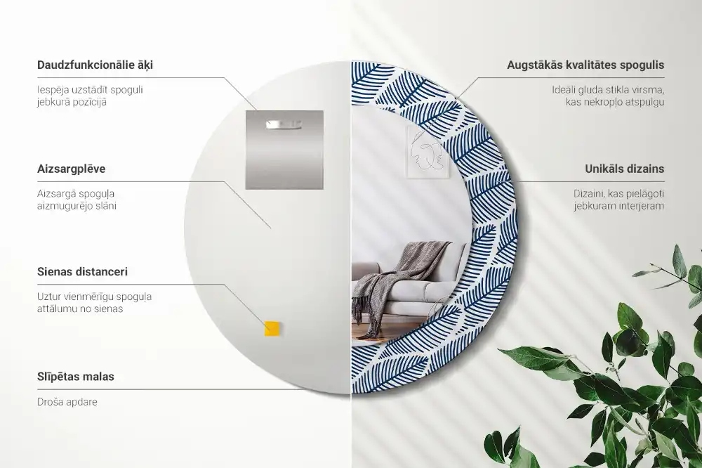 Specchio circolare stampato Foglie