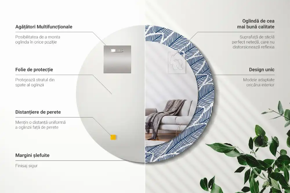 Specchio circolare stampato Foglie