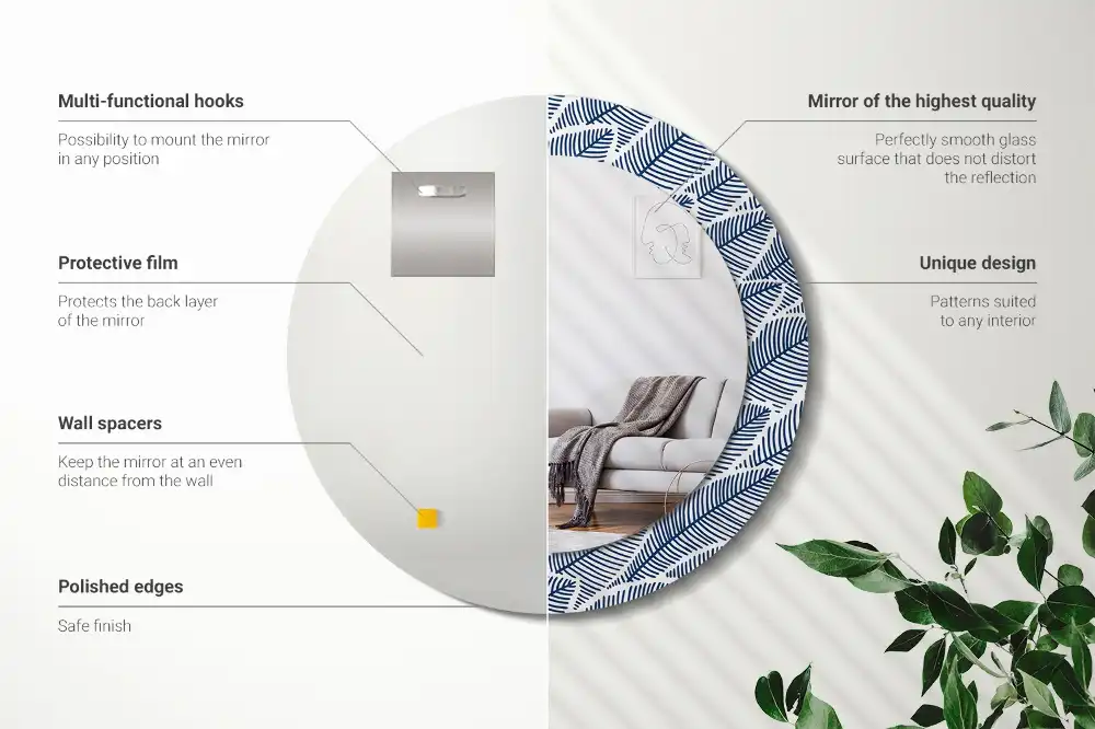 Specchio circolare stampato Foglie