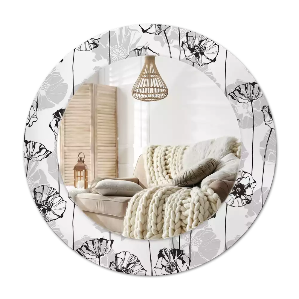 Specchio rotondo con cornice stampata Fiori di papavero
