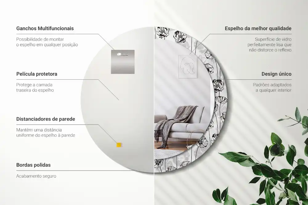 Specchio rotondo con cornice stampata Fiori di papavero
