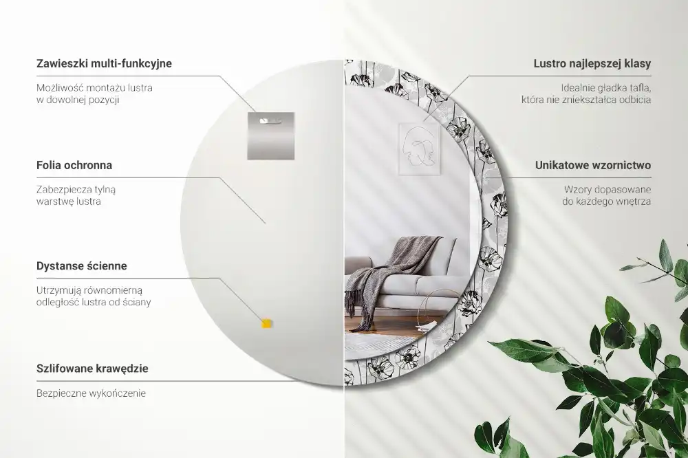 Specchio rotondo con cornice stampata Fiori di papavero