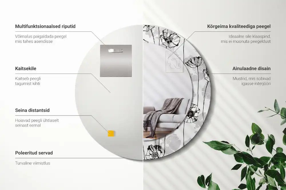 Specchio rotondo con cornice stampata Fiori di papavero