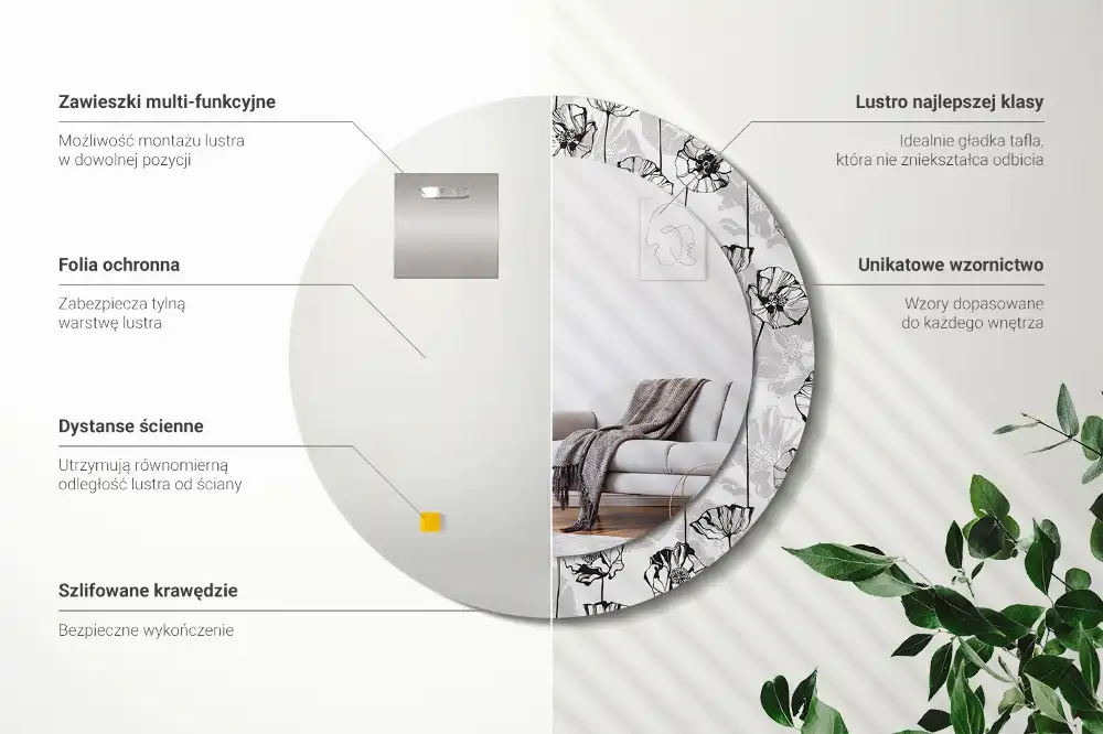 Specchio rotondo con cornice stampata Fiori di papavero