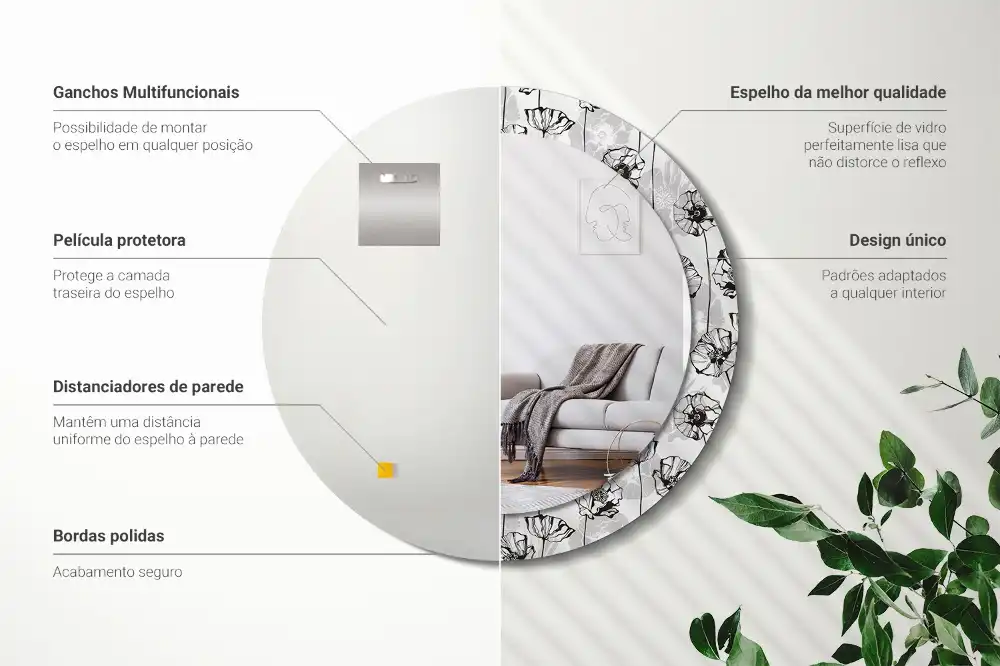 Specchio rotondo con cornice stampata Fiori di papavero