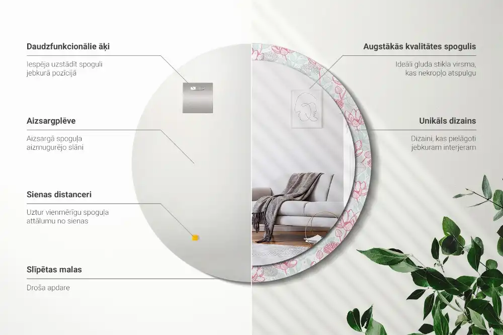 Specchio circolare stampato Fiori