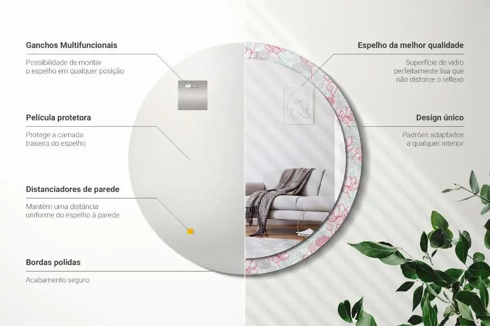 Specchio circolare stampato Fiori