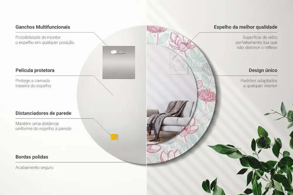 Specchio circolare stampato Fiori