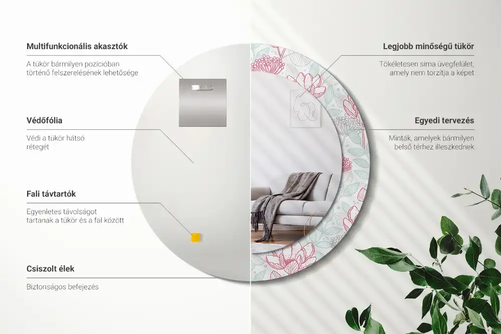 Specchio circolare stampato Fiori