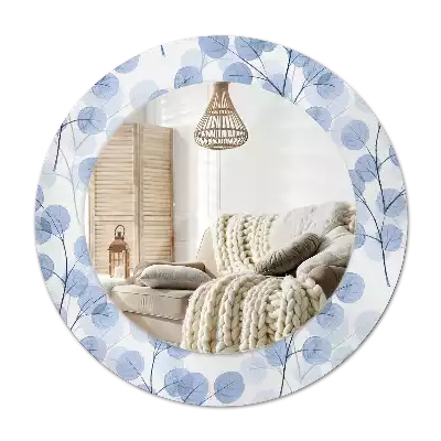 Specchio rotondo con cornice stampata Rami e foglie