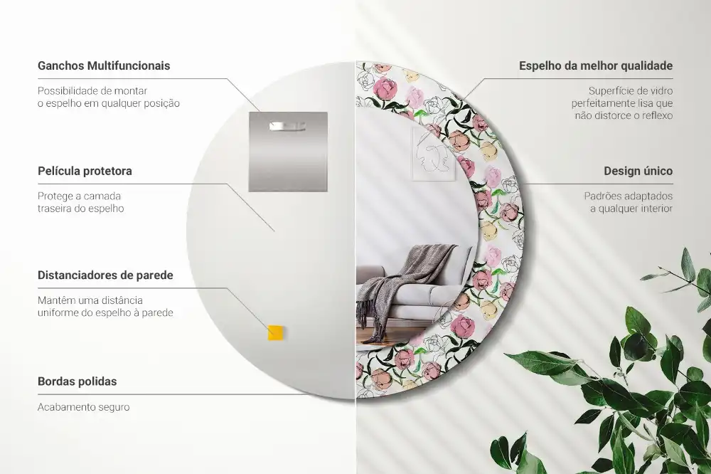 Specchio circolare stampato Boccioli di peonia
