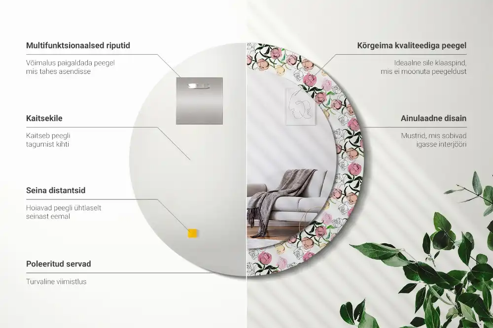 Specchio circolare stampato Boccioli di peonia