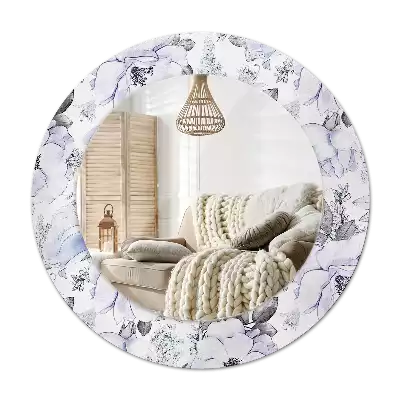 Specchio rotondo con cornice stampata Rose blu